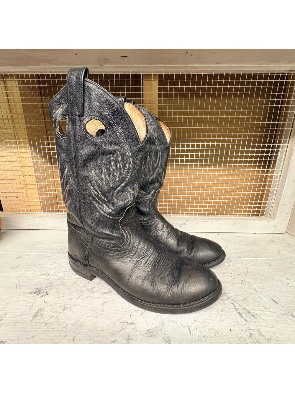 Brahma Black Leather Cowboy Boots Men's Size 8.5 E